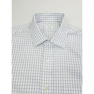 Brooks Brothers Milano 16-35 Mens Non Iron Supima Cotton White Blue Check Shirt